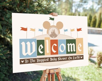 Disneyland Baby Shower Party Welcome Sign, Disneyland Party Decoration, Digital file