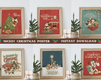 Printable Mickey & Friends Christmas Posters, Mickey Christmas Party Decoration, Digital file