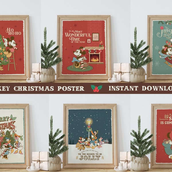 Printable Mickey & Friends Christmas Posters, Mickey Christmas Party Decoration, Digital file