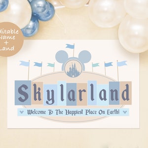 Editable Name Disneyland Sign, Happiest Birthday on Earth, Disneyland Baby Shower, Digital file