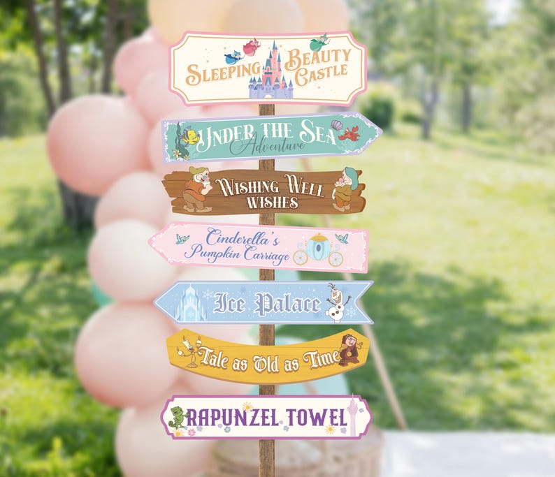 Printable Disney Princess Party Directional Signs, Disneyland Party ...