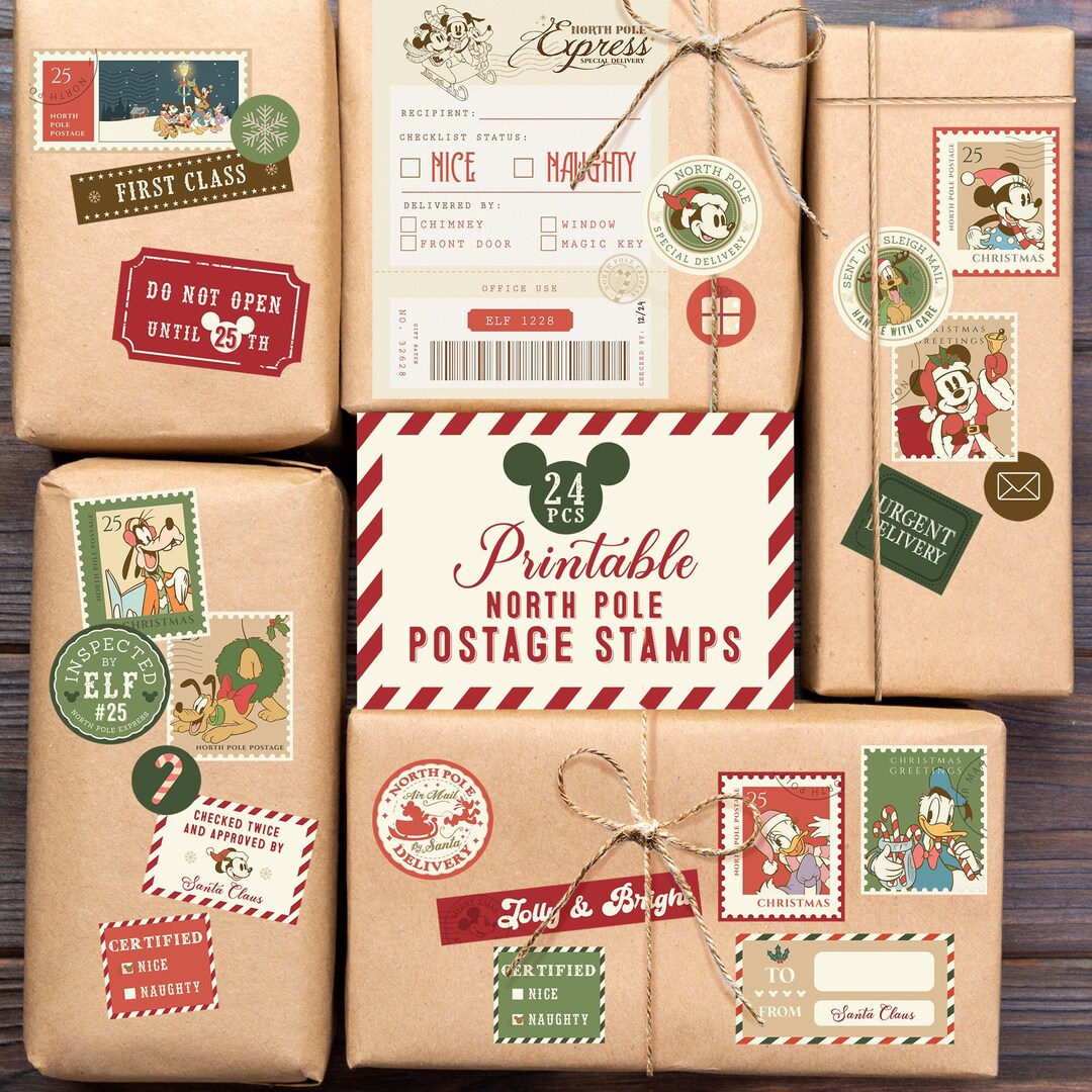 Printable Mickey Christmas North Pole Postage Stamps, North Pole ...