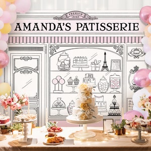 Patisserie Party Backdrop, Bake Shop Backdrop, Parisian Cafe Theme Decor, Digital File