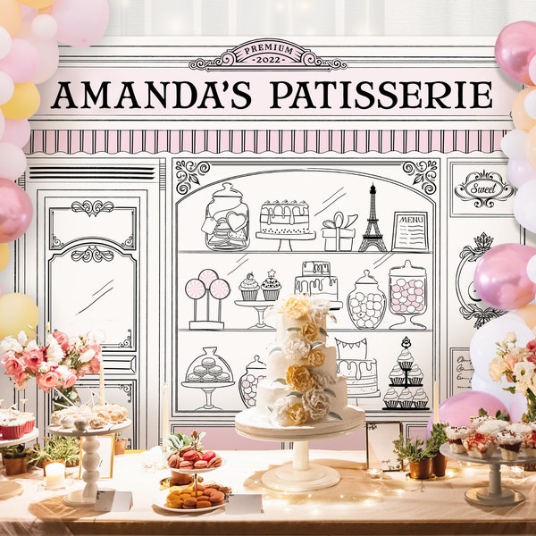 Patisserie Party Backdrop, Bake Shop Backdrop, Parisian Cafe Theme Decor, Digital File