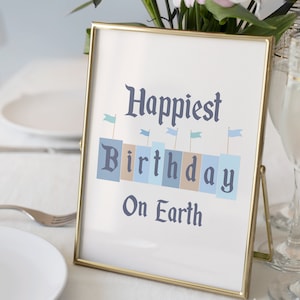 Printable Disneyland Birthday Sign, Happiest Birthday On Earth, Mickey Birthday, Disneyland Party Decoration, Digital file