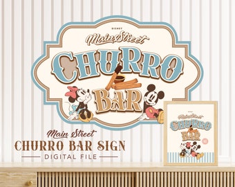 Mickey & Minnie Churro Bar Sign, Main Street Churros, Mickey Birthday, Minnie Birthday, Disneyland Party Decoration, Digital file