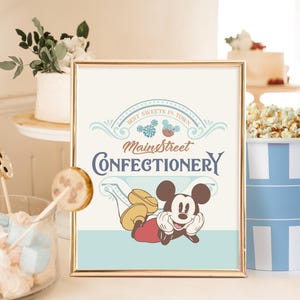 Mickey Confectionery Sign, Main Street Confectionery, Mickey Birthday, Mickey Baby Shower, Disneyland Party Decoration, Digital file