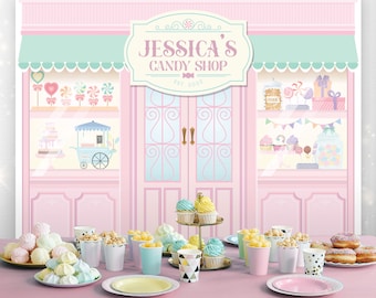 Editable Candy Shop Backdrop, Candy Theme Decor