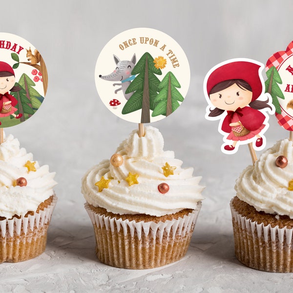 Red Riding Hood Cupcake Topper, Digital file