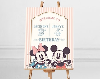 Printable Mickey & Minnie Siblings Welcome Sign, Mickey Birthday Sign, Perfect for any Disney theme birthday party or event, Digital file