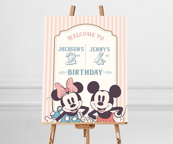 レア　希少　新品　Disney　ミニー ウェルカムサイン 円形看板WELCOME 印刷可能なミッキー＆ミニー兄弟のウェルカムサイン、ミッキー