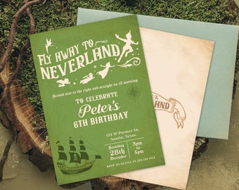 Peter Pan Birthday Invitation, Neverland Birthday Invitation, Never Grow Up Party, Lost Boys, Digital, Printable