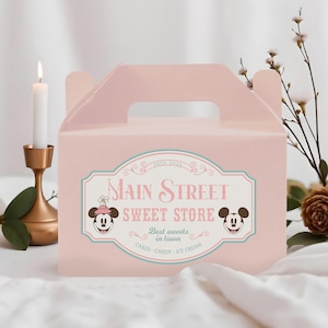 Printable Mickey & Minnie Sweet Store Label, Disneyland Favor Gable Box Label, Mickey Birthday, Minnie Baby Shower, Digital file