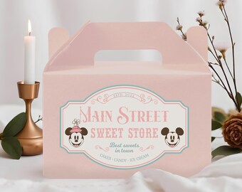 Étiquette imprimable Mickey & Minnie Sweet Store, étiquette de boîte à pignon Disneyland Favour, anniversaire Mickey, baby shower Minnie, fichier numérique