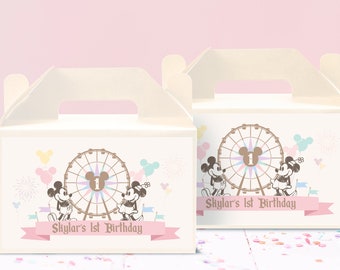 Etiqueta imprimible de Disneyland Gable Box, etiqueta de favores de Disney World, cumpleaños de Mickey, baby shower de Minnie, digital