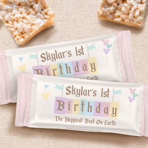 Edytowalny Najszczęśliwsze urodziny na Ziemi Rice Crispy Treat Wrapper, Disneyland Birthday Treat Template, Plik cyfrowy