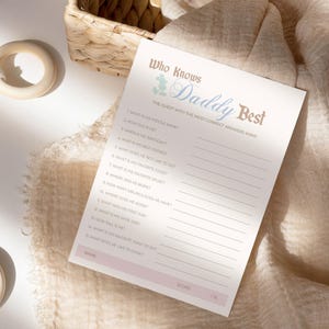 Printable Who Knows Daddy Best Game, Babyland Baby Shower Games, Disneyland Happiest Baby Shower Games, Digital file