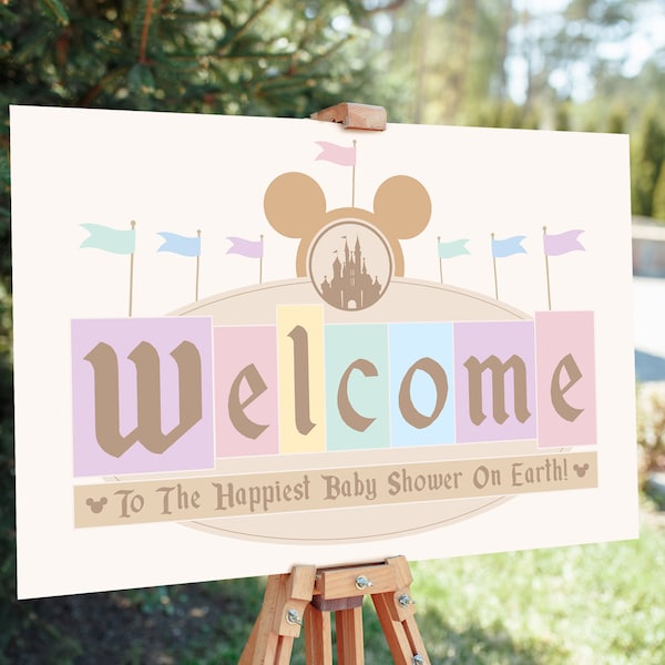 Disneyland Baby Shower Party Welcome Sign, Disneyland Party Decoration, Digital file
