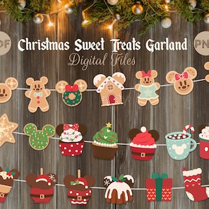 Printable Mickey Christmas Garland, Gingerbread Man Banner, Christmas Party Decoration, Digital file