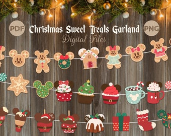 Printable Mickey Christmas Garland, Gingerbread Man Banner, Christmas Party Decoration, Digital file