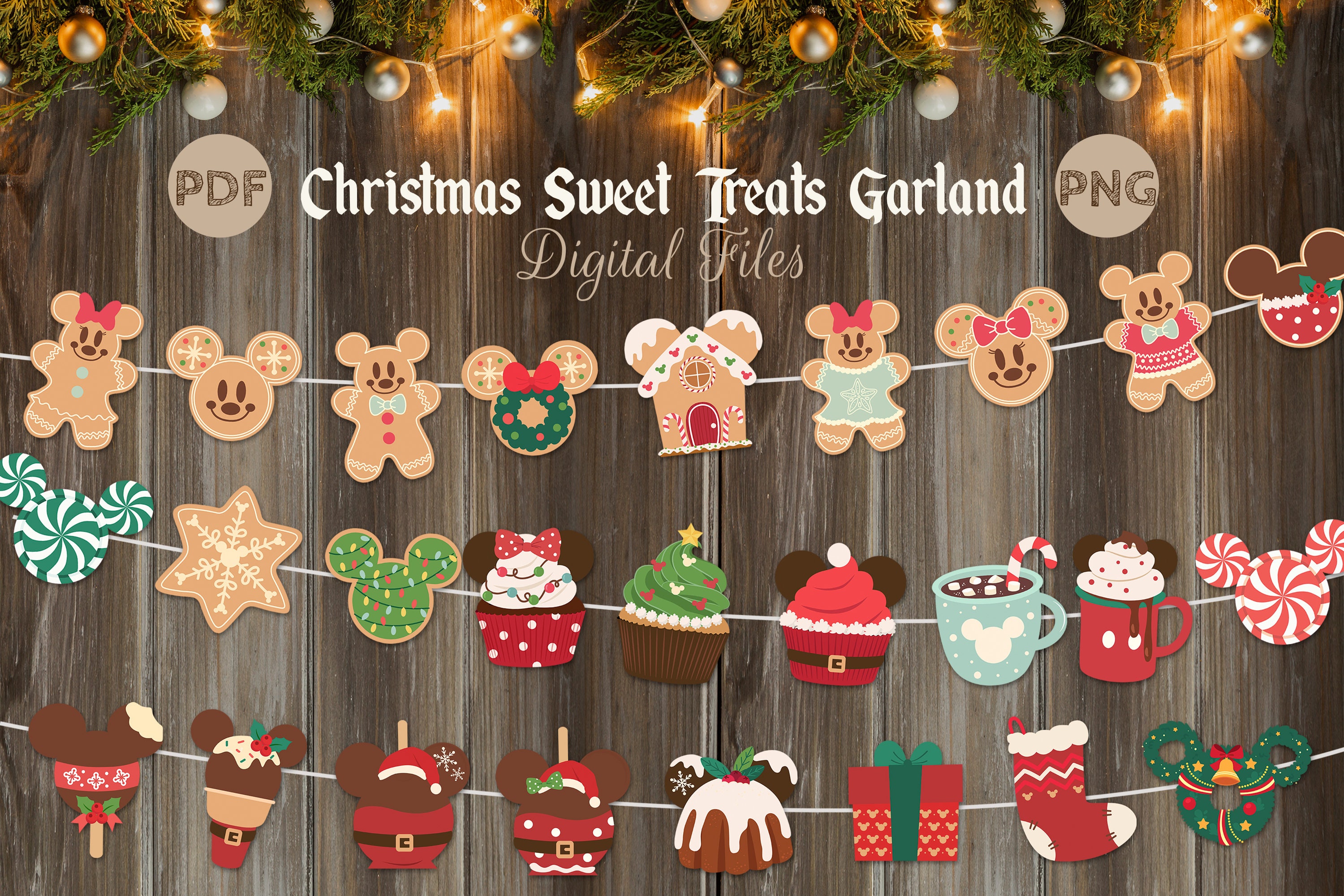 printable mickey christmas garland, gingerbread man banner, christmas party decoration, digital file