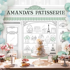 Printable Patisserie Party Backdrop, Bake Shop Backdrop, Parisian Cafe Theme Decor Digital File