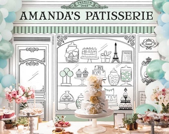 Printable Patisserie Party Backdrop, Bake Shop Backdrop, Parisian Cafe Theme Decor Digital File