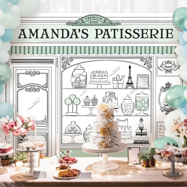 Patisserie Party Backdrop, Bake Shop Backdrop, Parisian Cafe Theme Decor