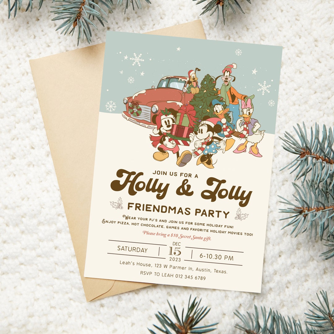 Mickey Christmas Party Invitation Mickey & Minnie Holiday Etsy