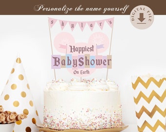 Printable Happiest Baby Shower On Earth Cake Topper, Disneyland Baby Shower Cake Topper, Digital file