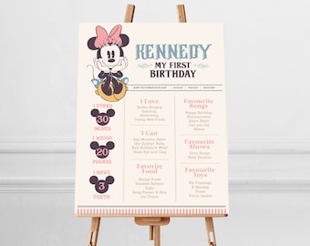 Editable Minnie Milestone Poster, Printable Baby First Birthday Milestone sign, Digital file