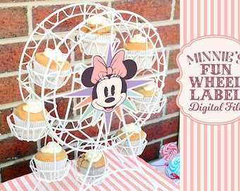 Printable Minnie's Fun Wheel Label, Minnie Geburtstag, Disneyland Party Dekoration, digitale Datei