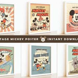 Póster vintage de Mickey, decoración para fiestas de Mickey, decoración para fiestas de Disneyland, perfecto para cualquier fiesta o evento de cumpleaños, archivo digital