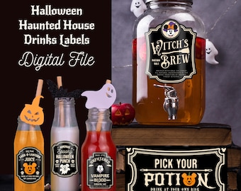 Printable Mickey Halloween Drinks Labels, Halloween Bottle Labels, Trick or Treat Party Decorations, Digital file