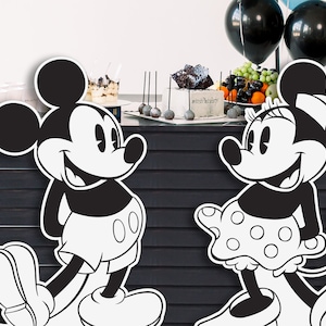 Printable Black n White Mickey & Minnie Cutout, Disneyland Birthday Stand Up Prop, Mickey Minnie Baby Shower Party Decoration, Digital file