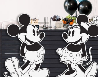 Printable Black n White Mickey & Minnie Cutout, Disneyland Birthday Stand Up Prop, Mickey Minnie Baby Shower Party Decoration, Digital file