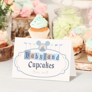 Barraca de comida Babyland para impressão, cartão de comida editável para o chá de bebê mais feliz da terra, arquivo digital
