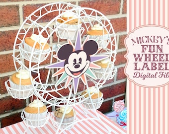 Printable Mickey's Fun Wheel Label, Mickey Birthday, Disneyland Party Decoration, Digital file