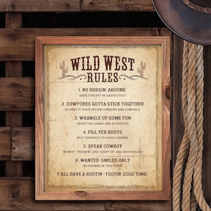 Printable Wild West Rules, Rodeo Birthday Party Decoration, Cowboy & Cowgirl Baby Shower, Disneyland Party Decoration, Digital file