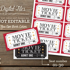 Printable Movie Tickets, Pretend Play Cinema Tickets, Movie Night