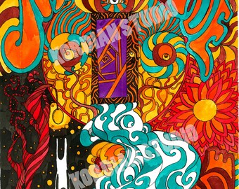 The Doors - Print of original ink painting. Psychedelic patterns.