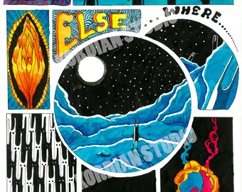 On Planet - Print of original ink painting. Psychedelic patterns.