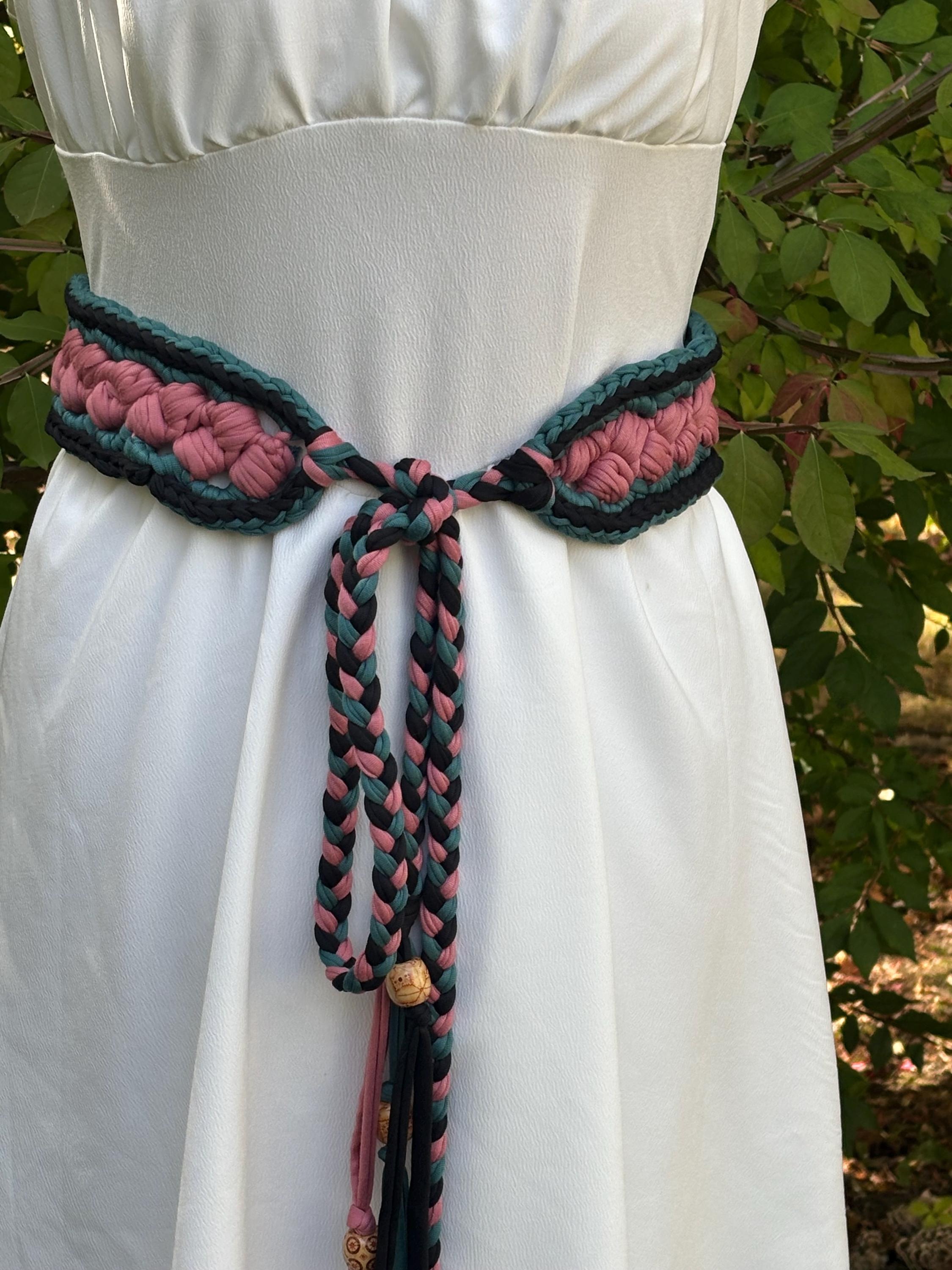 Cardinal Crochet Cable Braided Belt Vintage Maltese buckle gothic tassel premade Braided Belt Red One Size Belts for Women for sale | eBay main image 4