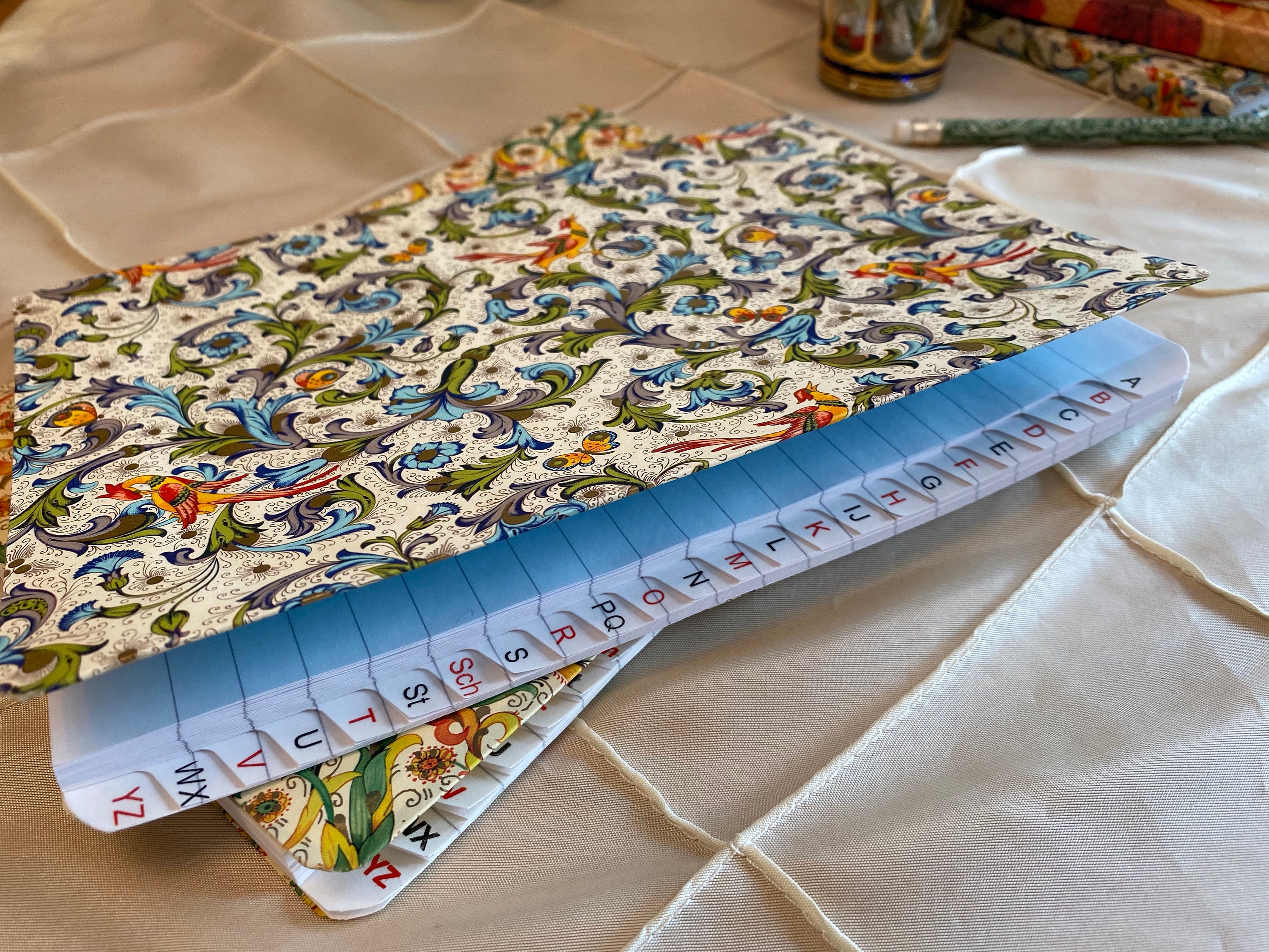 Address Book, A5 Medium, Handmade. Italian Motif, Floral Pattern. Address Book with Tabs, A-Z. Medium Address Book, Gift, Italian paper.