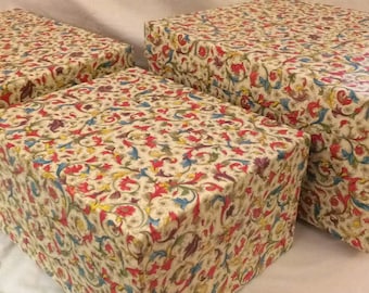 Lot de 3 boîtes, longueur 38/33/28 cm, faites à la main. Motif italien, motif floral. Coffret cadeau, coffret décoratif, coffret à linge, coffret de rangement.