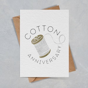 Rouleau de | de la carte Cotton Reel Carte 2e anniversaire | Cadeau anniversaire du coton | Carte du deuxième anniversaire | Anniversaire | Carte de vœux | Carte A6