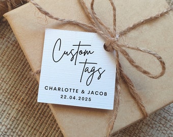 Personalised Wedding Favour Tags | White Linen Wedding Tags | Custom Labels | Mini Personalised Tags | Custom Tags | Wedding Tags | Favours