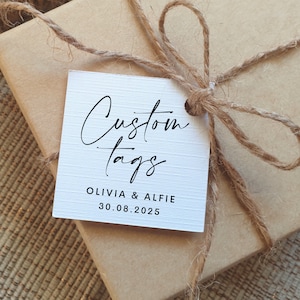 Personalised Wedding Favour Tags | White Linen Wedding Tags | Custom Labels | Mini Personalised Tags | Custom Tags | Wedding Tags | Favours
