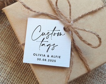 Personalised Wedding Favour Tags | White Linen Wedding Tags | Custom Labels | Mini Personalised Tags | Custom Tags | Wedding Tags | Favours