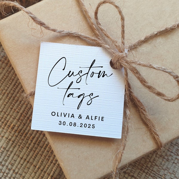 Personalised Wedding Favour Tags | White Linen Wedding Tags | Custom Labels | Mini Personalised Tags | Custom Tags | Wedding Tags | Favours